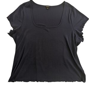 Torrid Navy Ribbed Short Sleeve Top 2024 Size Plus 5 Lettuce Hem